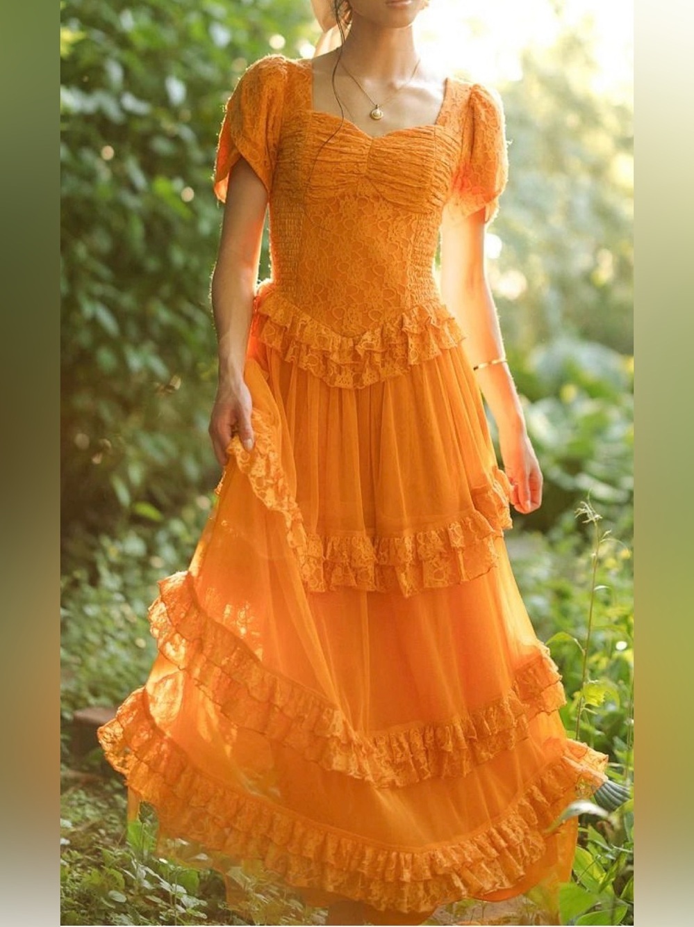 Ivy City Co Raya Orange Lace Tiered Dress 4X
